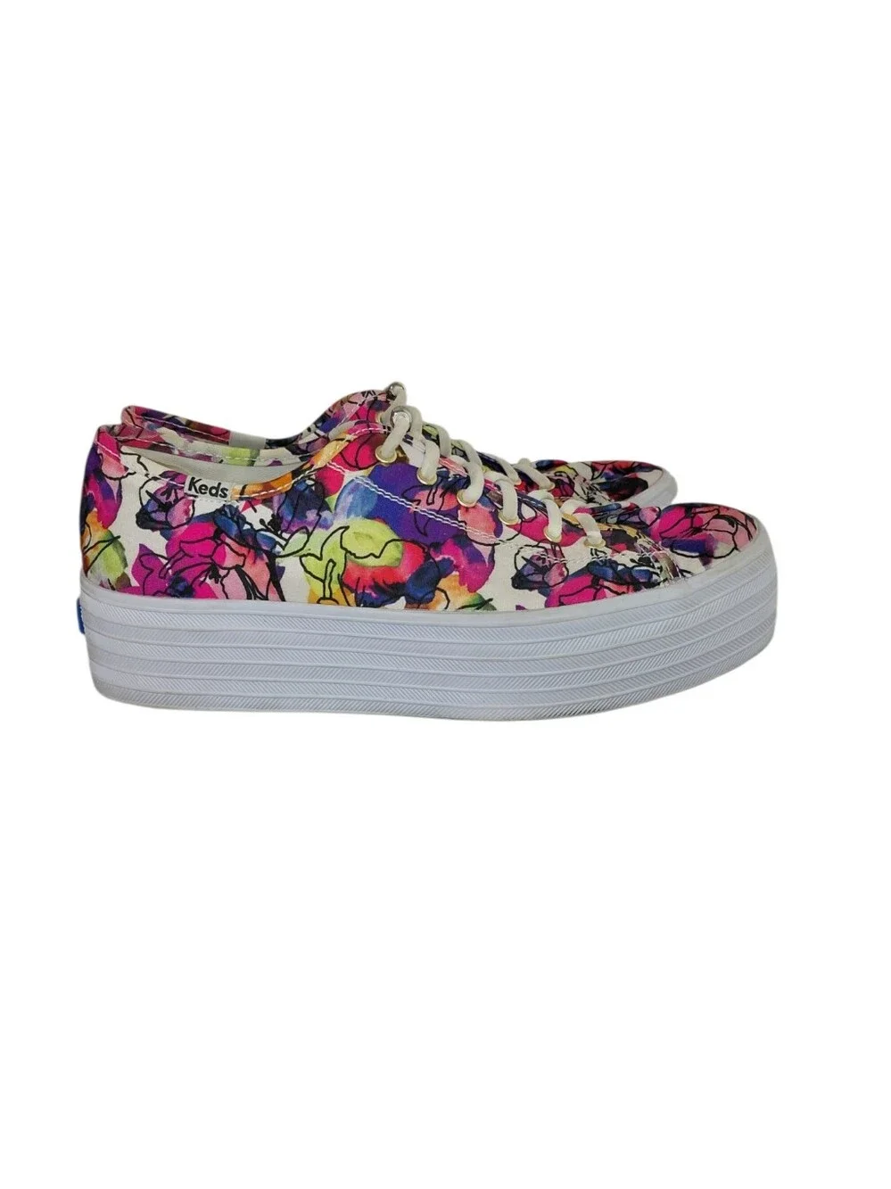 Keds Triple Up Floral Watercolor Platform Sneakers Women's Size 8 Lace Up Shoes